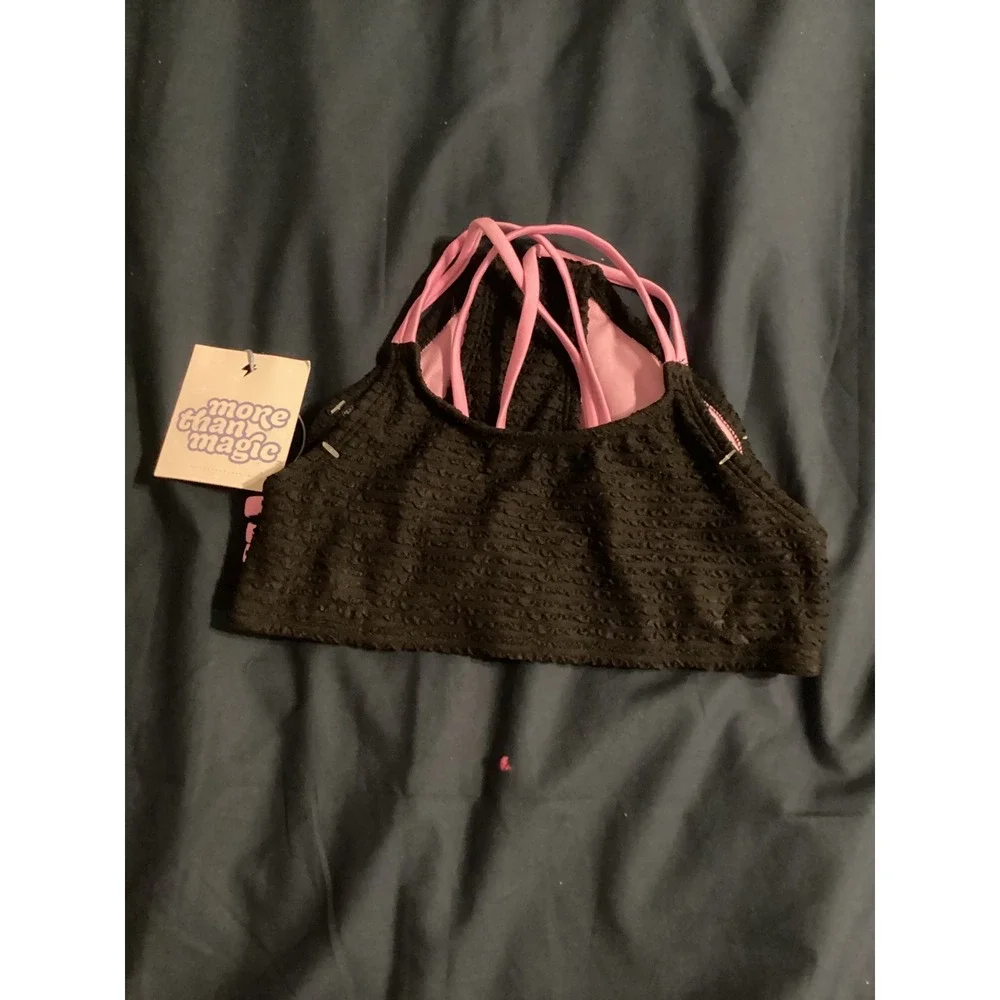 More Than‎ Magic Girls Bikini Set Black Pink Smocked UPF 50+ Size S 6/6X